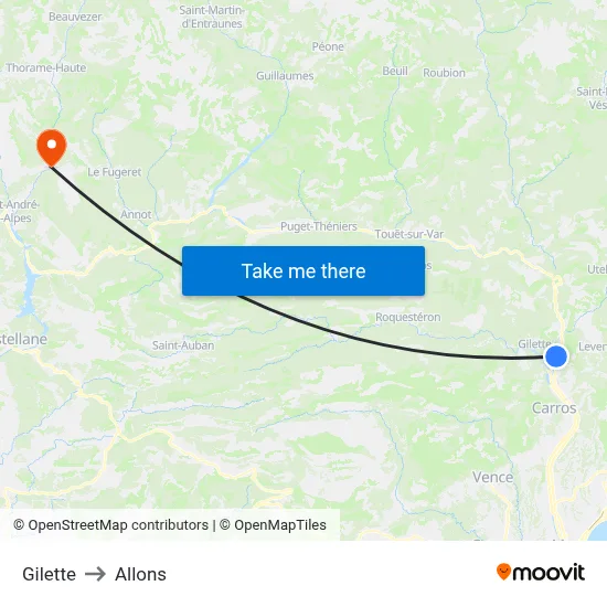 Gilette to Allons map