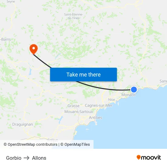 Gorbio to Allons map
