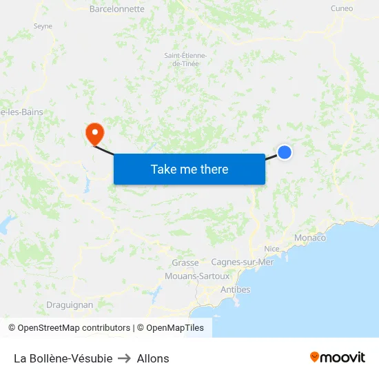 La Bollène-Vésubie to Allons map