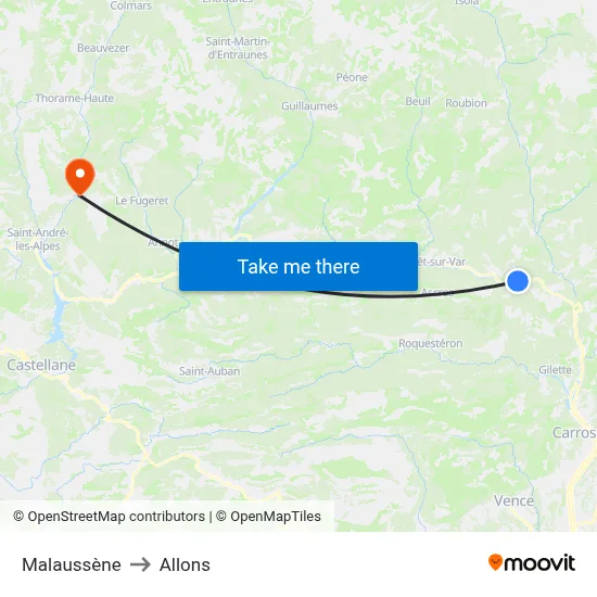 Malaussène to Allons map