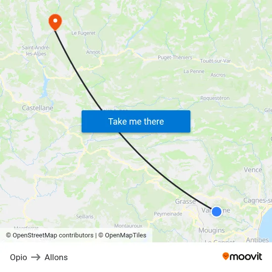 Opio to Allons map