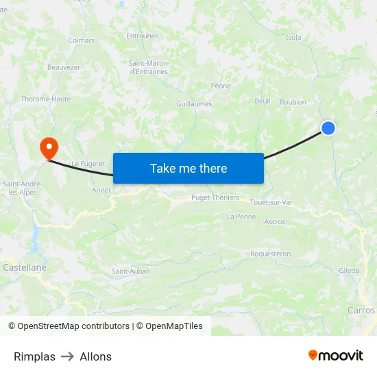 Rimplas to Allons map