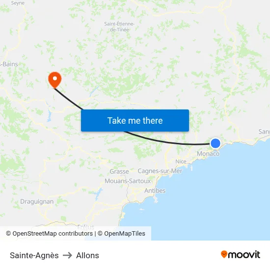 Sainte-Agnès to Allons map