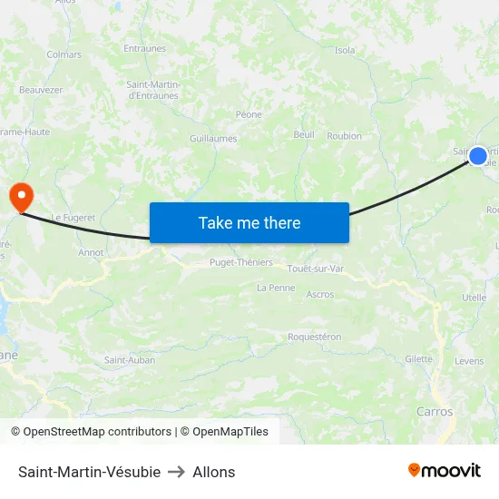 Saint-Martin-Vésubie to Allons map