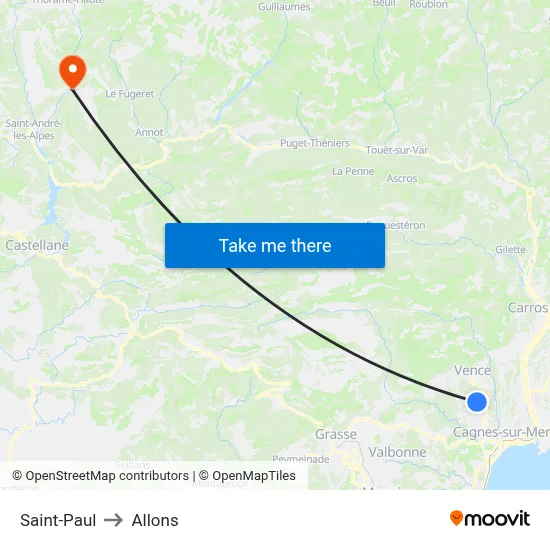 Saint-Paul to Allons map