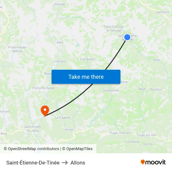 Saint-Étienne-De-Tinée to Allons map