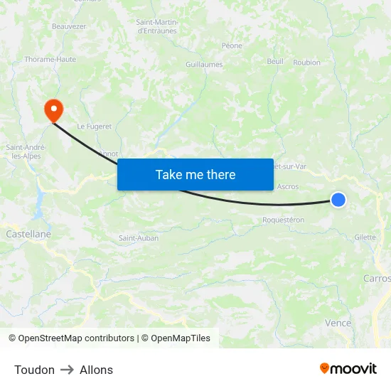 Toudon to Allons map