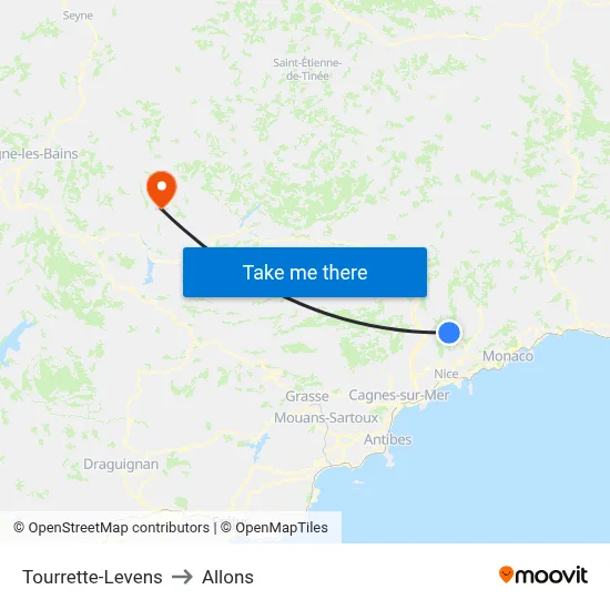 Tourrette-Levens to Allons map