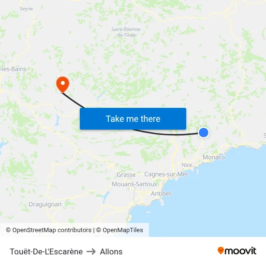Touët-De-L'Escarène to Allons map
