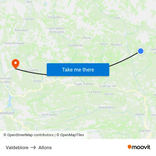 Valdeblore to Allons map