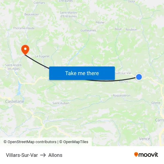 Villars-Sur-Var to Allons map