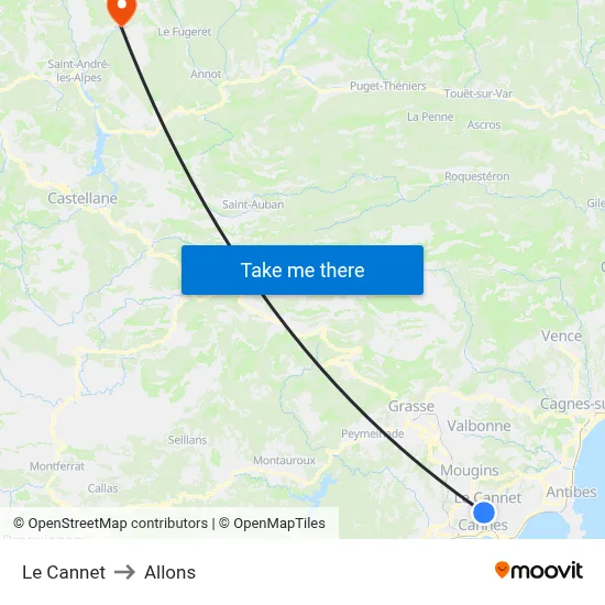 Le Cannet to Allons map