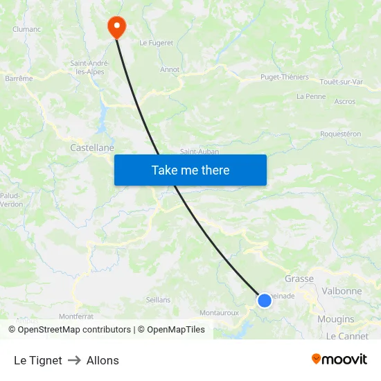 Le Tignet to Allons map