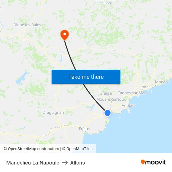 Mandelieu-La-Napoule to Allons map