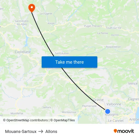 Mouans-Sartoux to Allons map