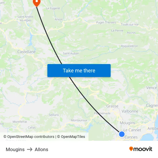 Mougins to Allons map