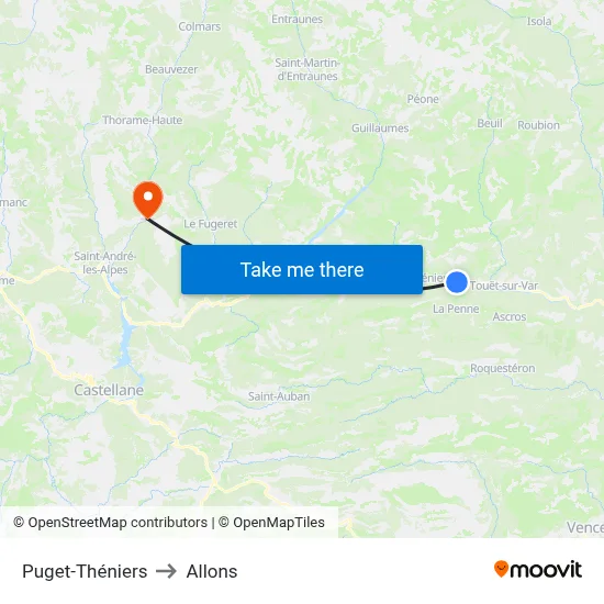 Puget-Théniers to Allons map