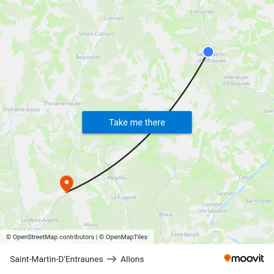Saint-Martin-D'Entraunes to Allons map