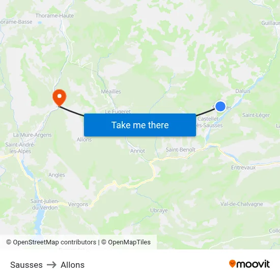 Sausses to Allons map
