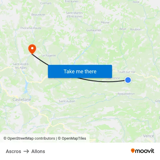 Ascros to Allons map