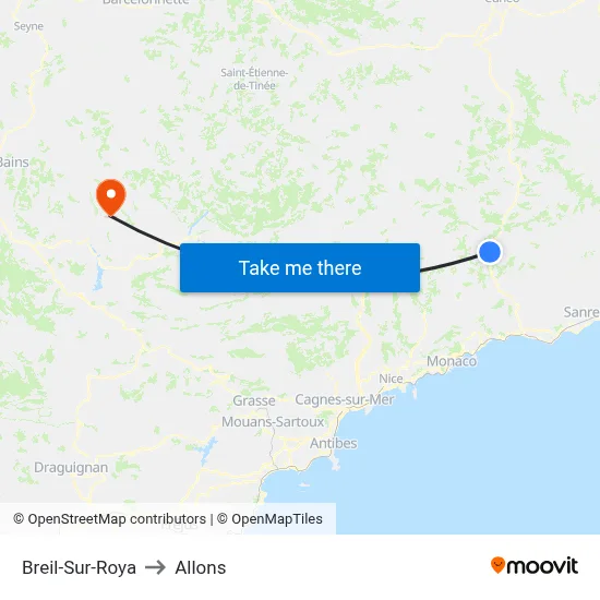 Breil-Sur-Roya to Allons map