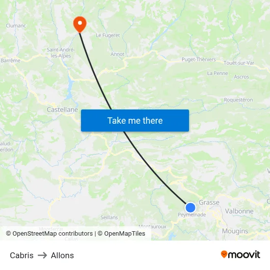 Cabris to Allons map