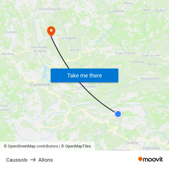 Caussols to Allons map