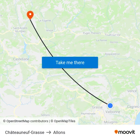 Châteauneuf-Grasse to Allons map