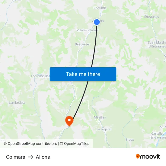 Colmars to Allons map