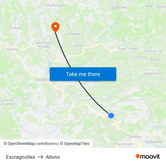 Escragnolles to Allons map