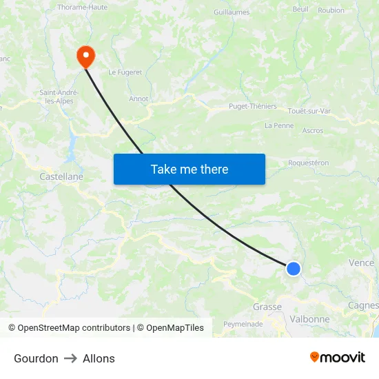 Gourdon to Allons map