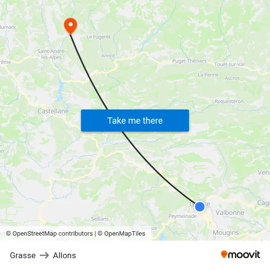 Grasse to Allons map
