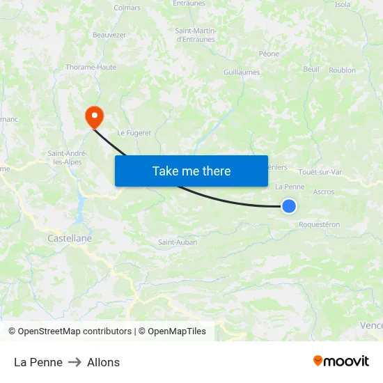 La Penne to Allons map