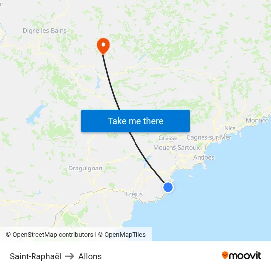Saint-Raphaël to Allons map