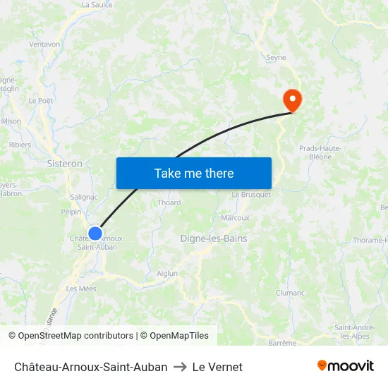 Château-Arnoux-Saint-Auban to Le Vernet map