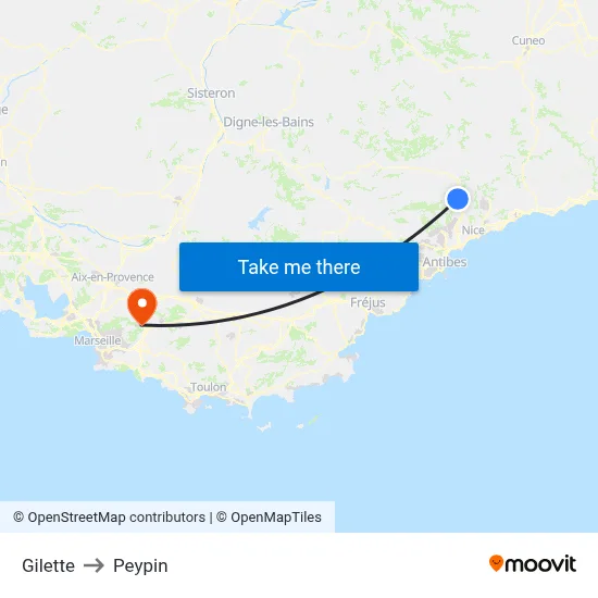 Gilette to Peypin map