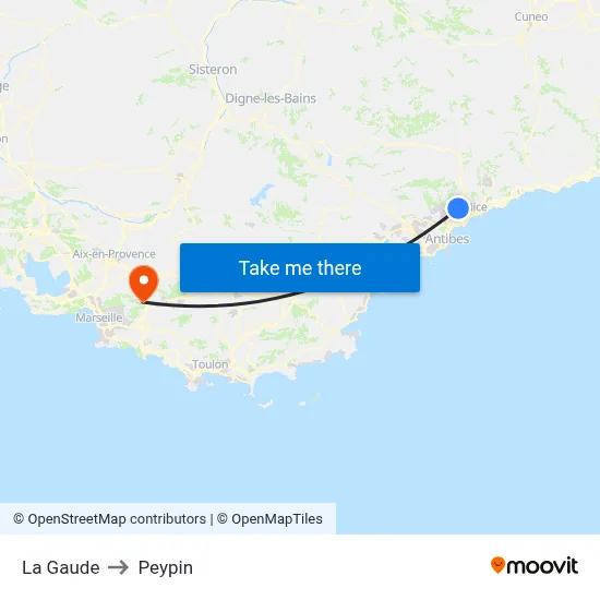La Gaude to Peypin map