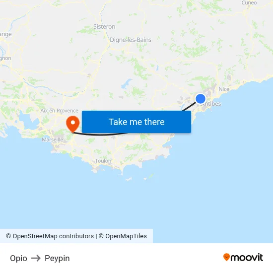 Opio to Peypin map