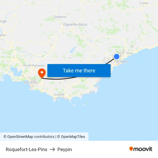 Roquefort-Les-Pins to Peypin map