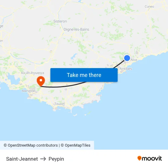 Saint-Jeannet to Peypin map