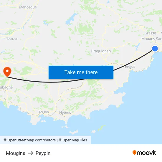 Mougins to Peypin map