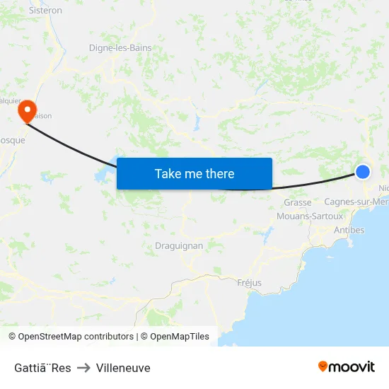 Gattiã¨Res to Villeneuve map