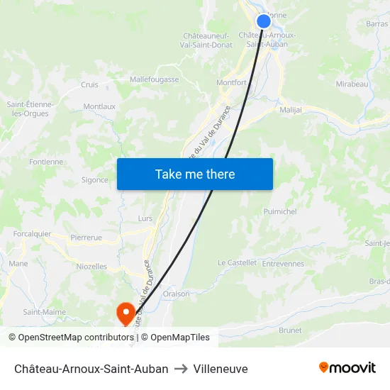 Château-Arnoux-Saint-Auban to Villeneuve map