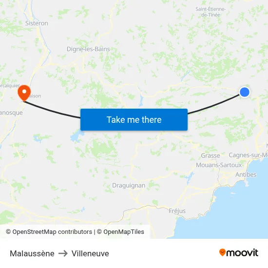Malaussène to Villeneuve map