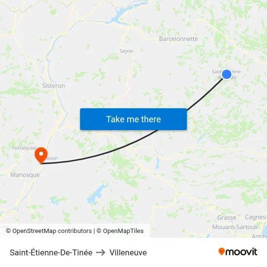Saint-Étienne-De-Tinée to Villeneuve map