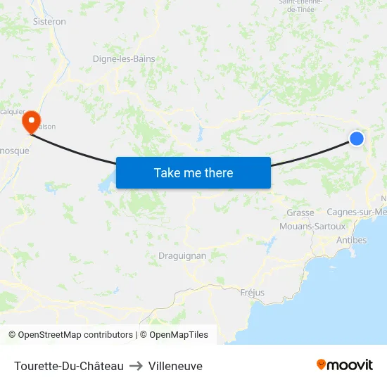 Tourette-Du-Château to Villeneuve map