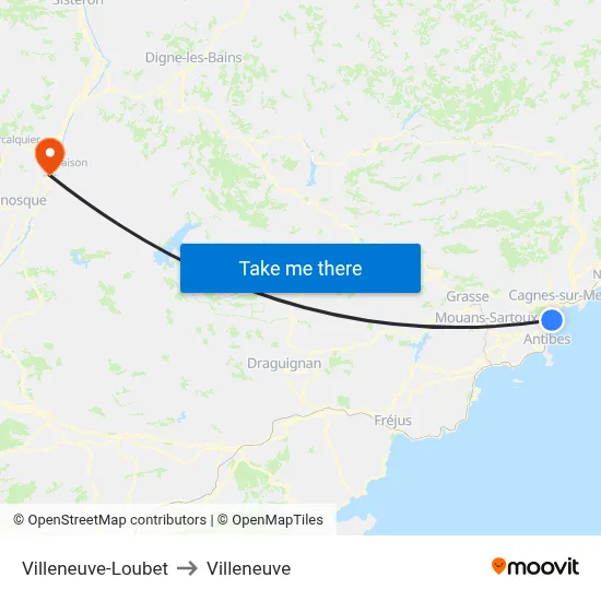 Villeneuve-Loubet to Villeneuve map