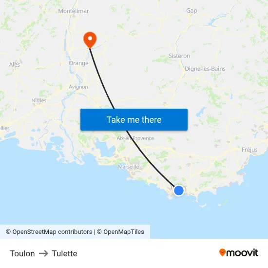 Toulon to Tulette map