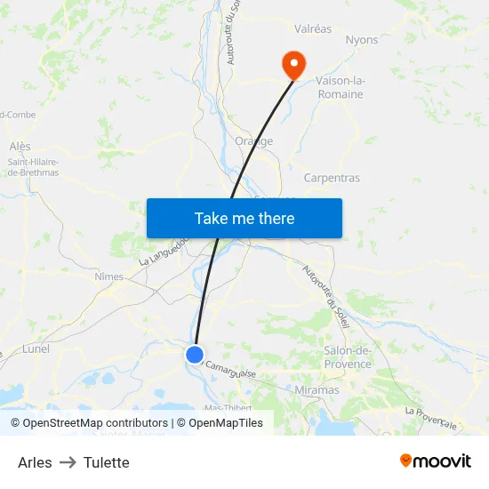 Arles to Tulette map