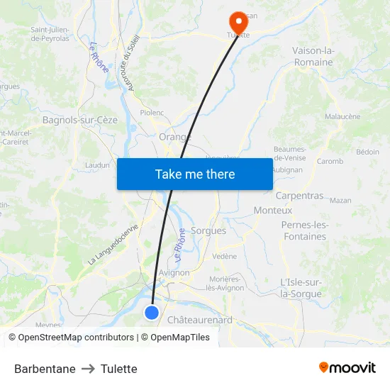 Barbentane to Tulette map